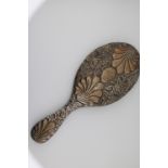 Victorian Silver hand mirror, with floral decoration and scrolling shell motifs. Hallmarked: William