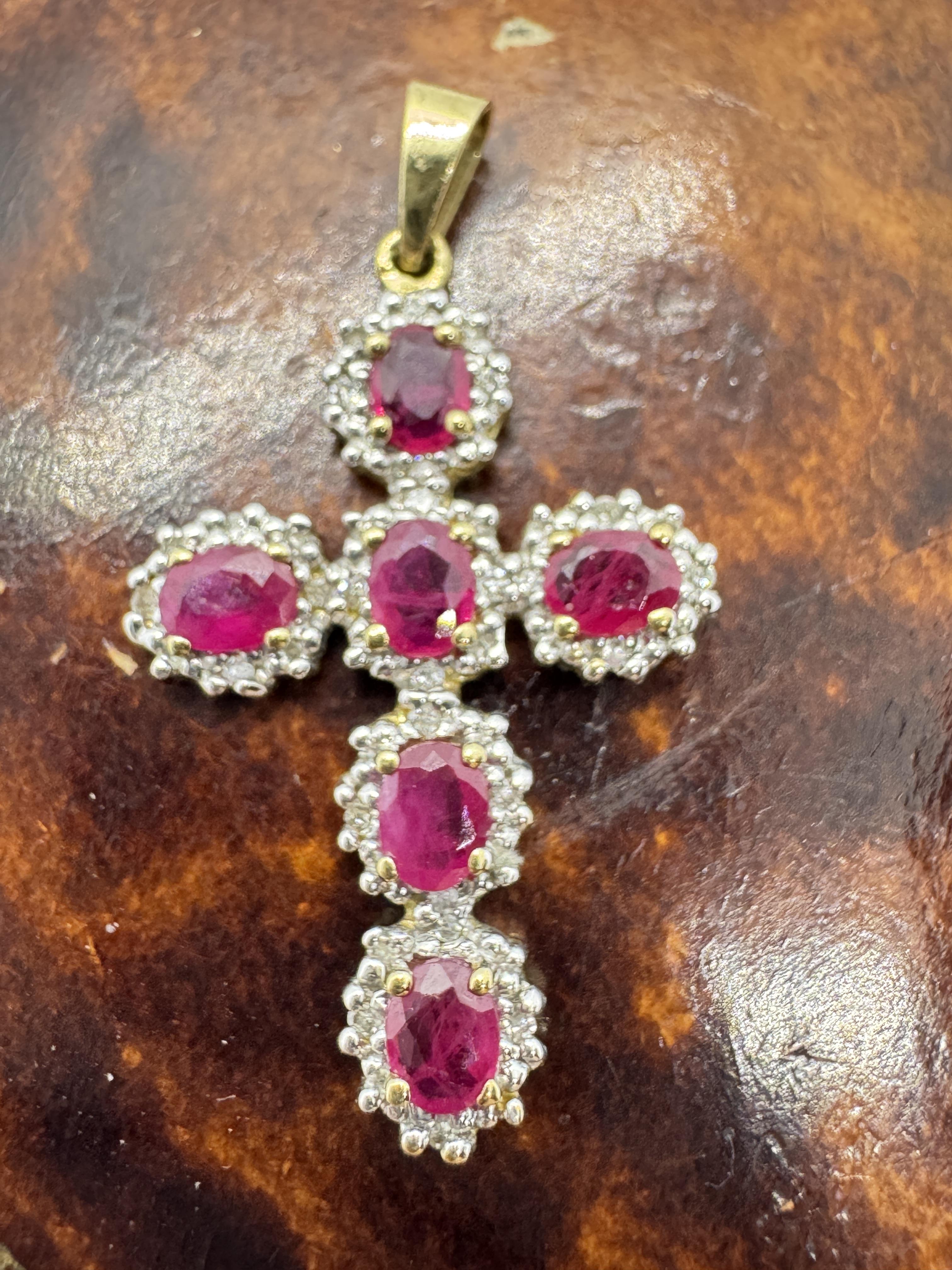 Cross Inside Ruby 9ct GOLD RUBY & DIAMOND SET CROSS - APPROX 1.25