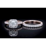 *STUNNING* GIA BRIDAL SET - 1.16CT DIAMOND CUSHION HALO RING & ETERNITY RING (18CT ROSE GOLD)