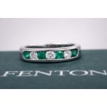 18K WHITE GOLD - 0.53CT EMERALD & DIAMOND HALF ETERNITY (7 STONE) RING