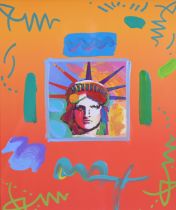 Peter Max - "Liberty Head II Collage" Mixed Media