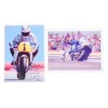GARDNER: Two colour image of Wayne Gardner racing the Honda NSR 500. Gardner signatures