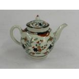 A Worcester teapot and cover, c.1770, painted in an extended Imari palette with flowering plants,