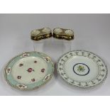 Ceramics: two Derby plates, c.1820, each decorated in the Sèvres manner, one with a central floral