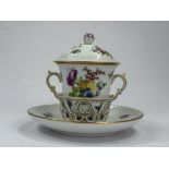 A Potschappel (Carl Thieme) chocolate cup with cover and stand, late 19th century, after Meissen,