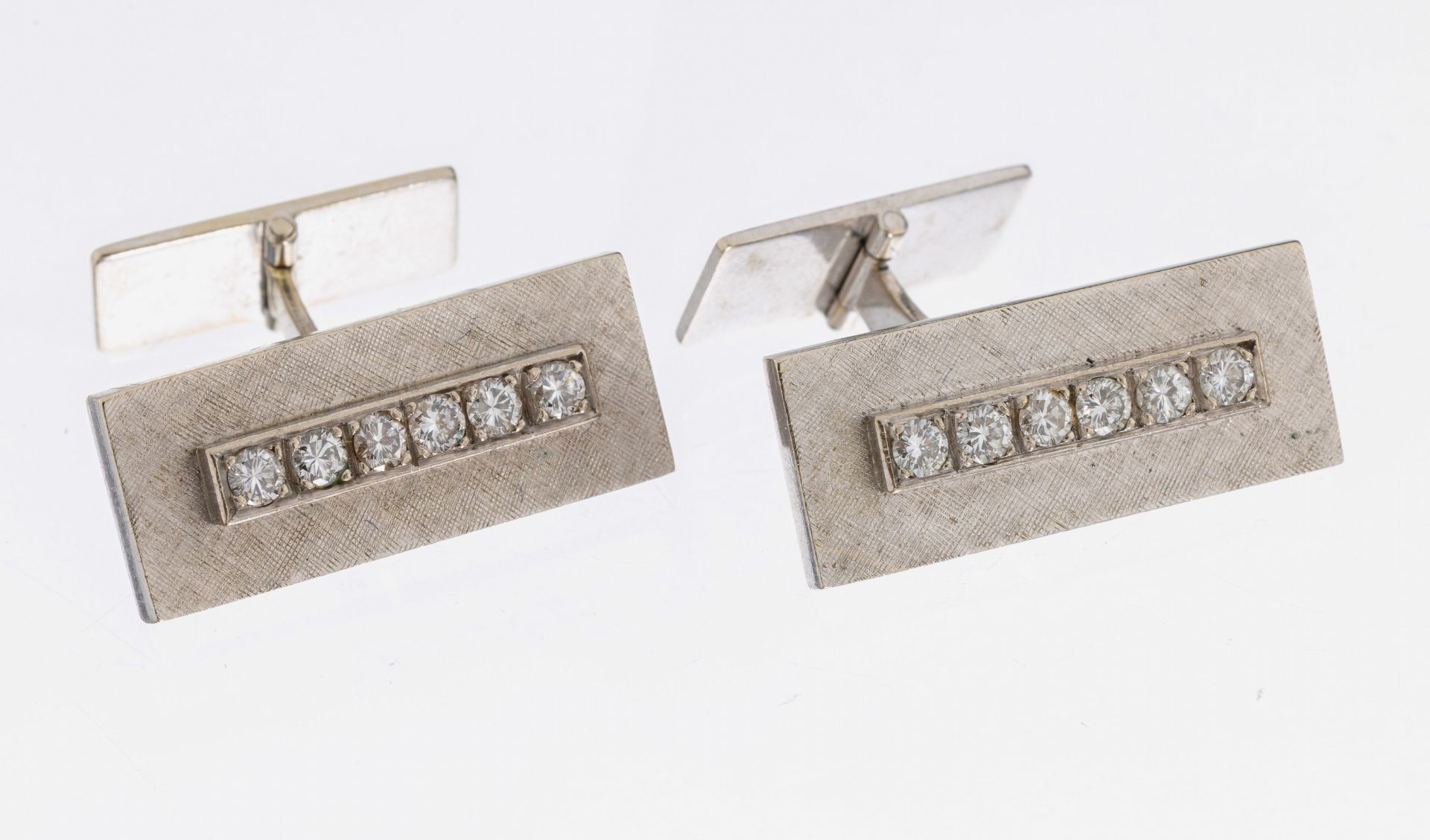 Paar 14 kt Gold Brillant-Manschettenknöpfe, WG 585/000,