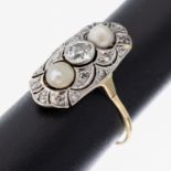 14 kt Gold Art-Deco-Perl-Diamant-Ring, GG 585/000 und