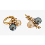 18 kt Gold Perl-Brillant-Schmuckset, GG 750/000,