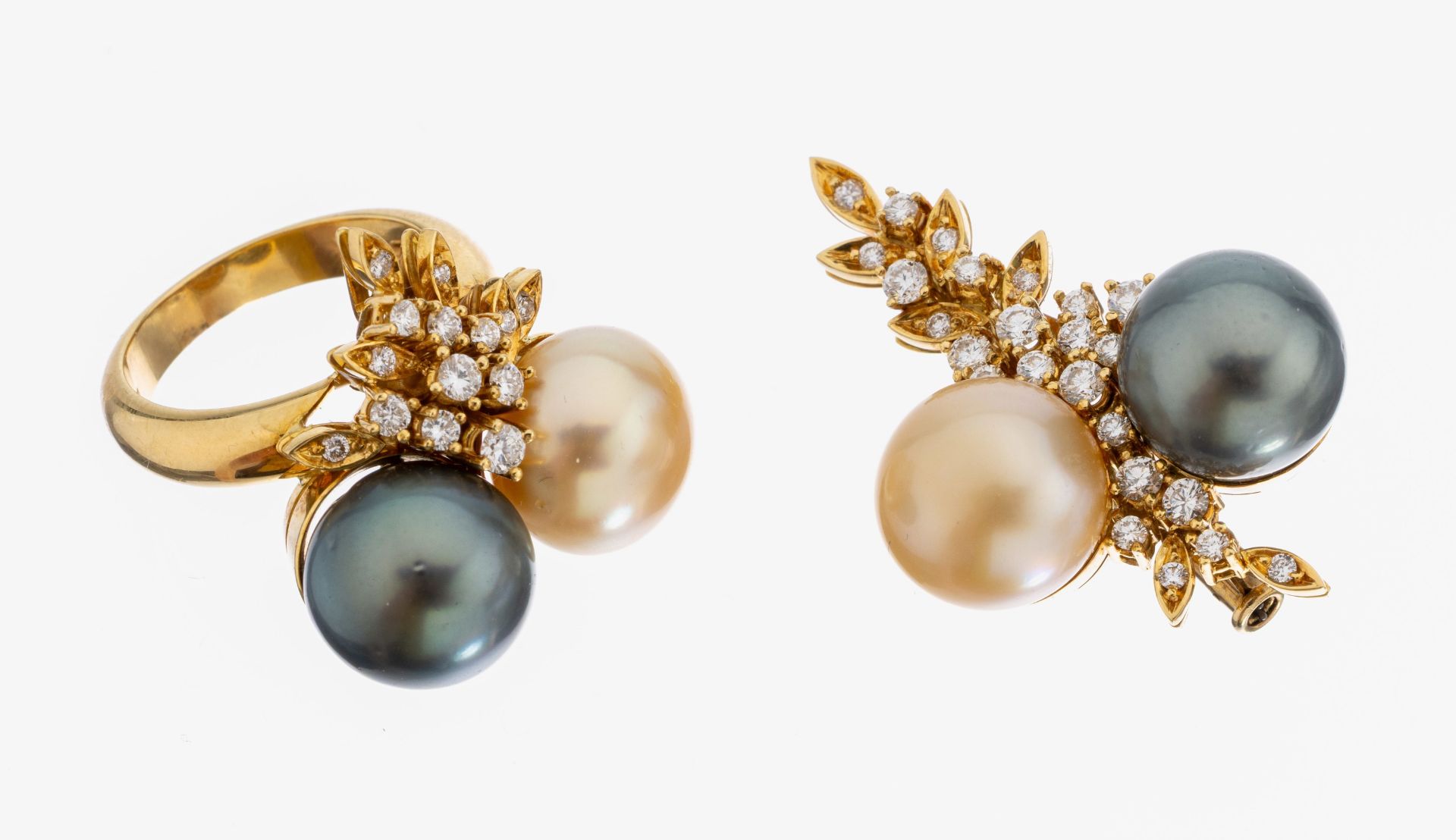 18 kt Gold Perl-Brillant-Schmuckset, GG 750/000,