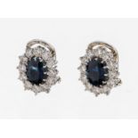 Paar 18 kt Gold Saphir-Brillant-Ohrclips, WG 750/000, 2
