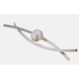 18 kt Gold Perl-Brillant-Brosche, WG 750/000, länglich