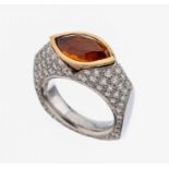 Ausgefallener 18 kt Gold Citrin-Brillant-Ring, WG/RG