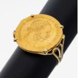 14 kt Gold Münz-Ring, GG 585/000, lose gefasste Goldmünze,