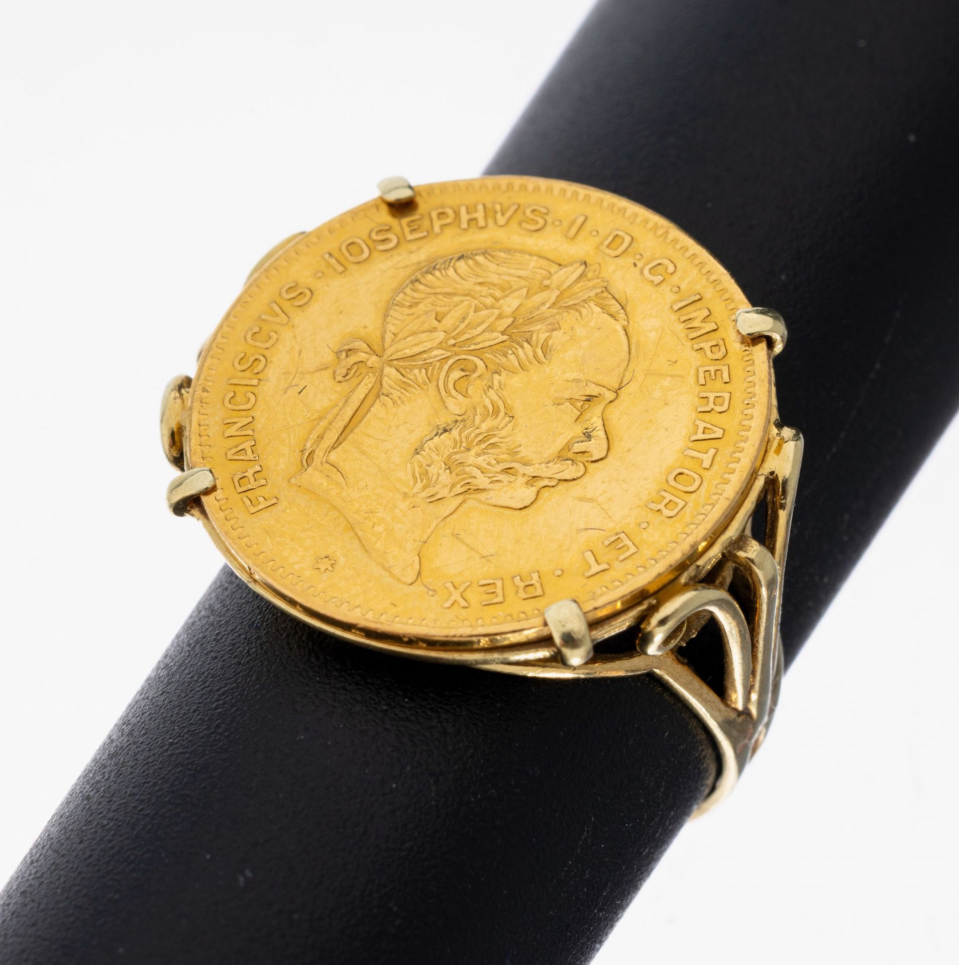 14 kt Gold Münz-Ring, GG 585/000, lose gefasste Goldmünze,