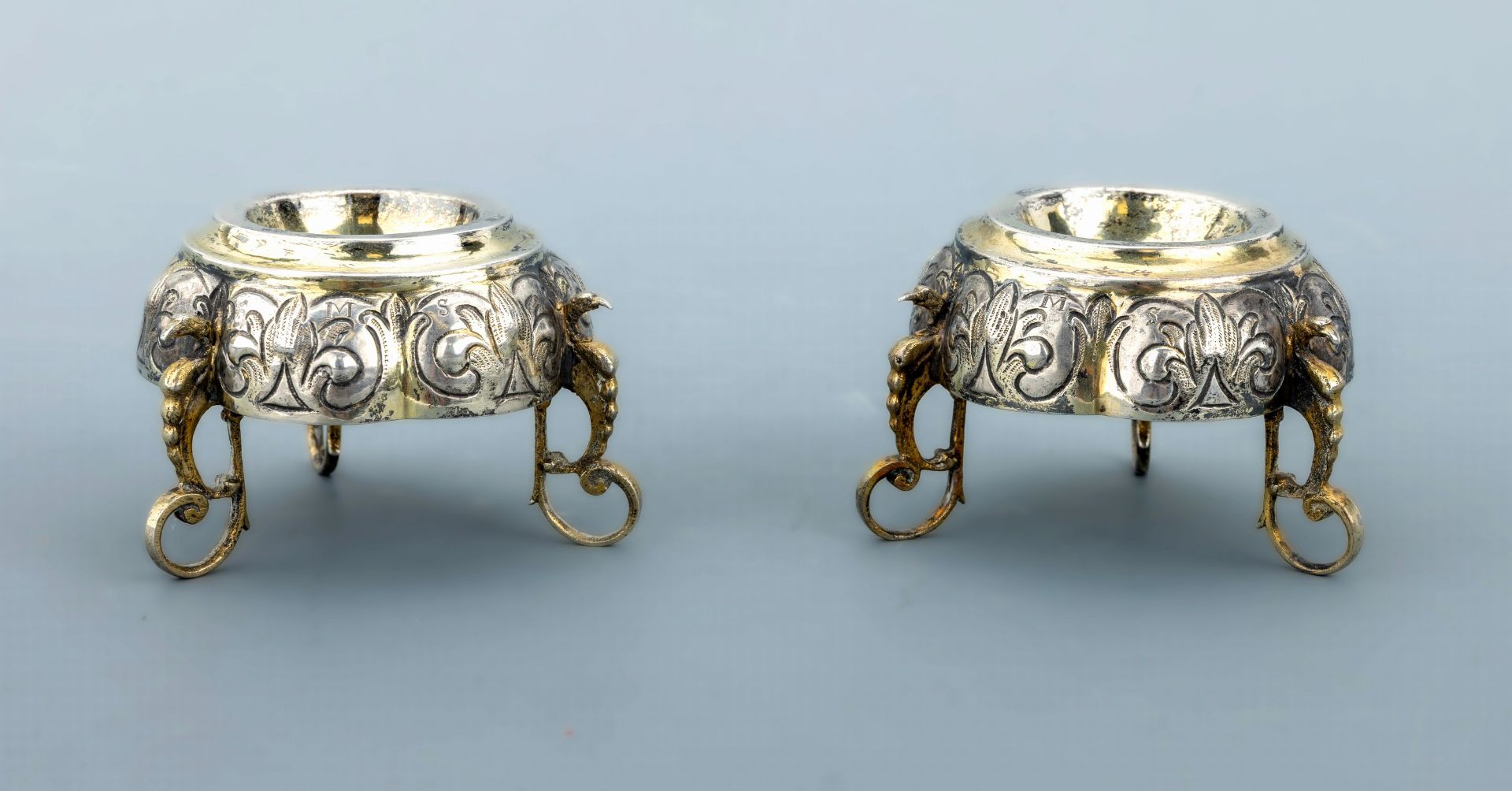 Set 2 Salznäpfe, Augsburg um 1680-1720, Silber teilverg.,