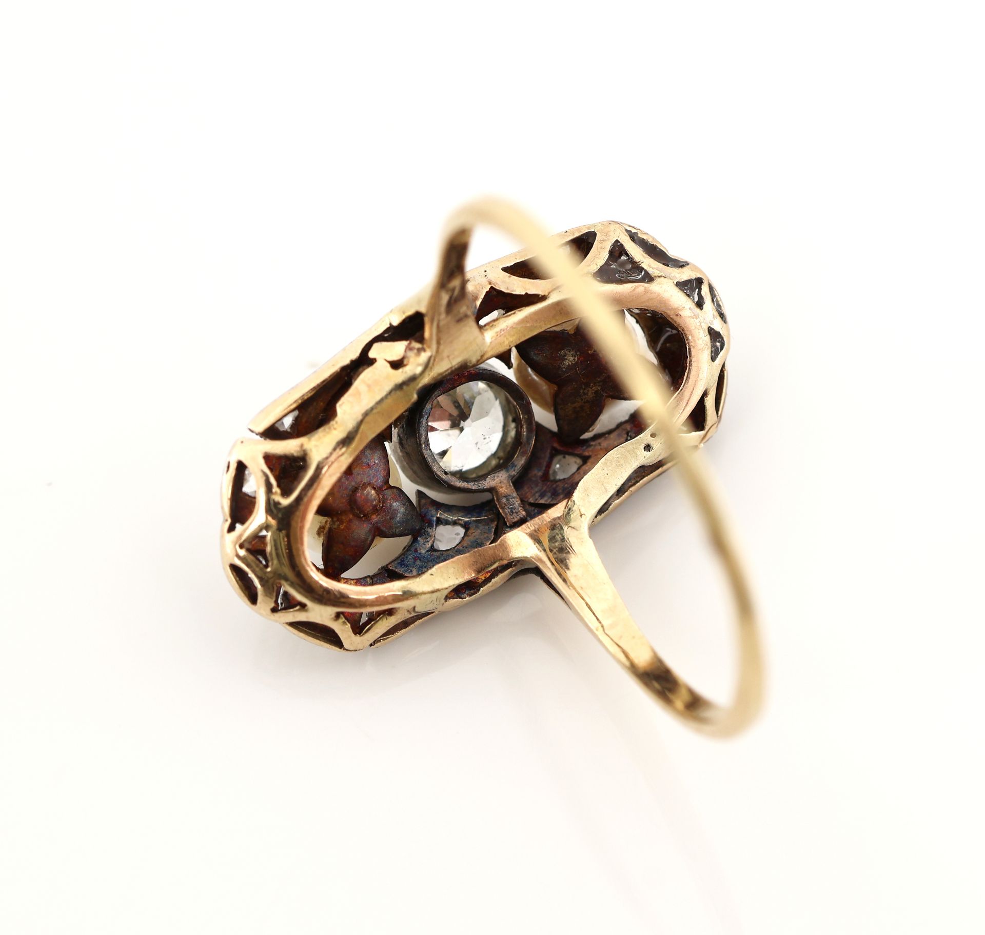 14 kt Gold Art-Deco-Perl-Diamant-Ring, GG 585/000 und - Bild 3 aus 4