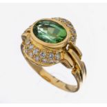 18 kt Gold Peridot-Brillant-Ring, GG 750/000, ovalfacett.