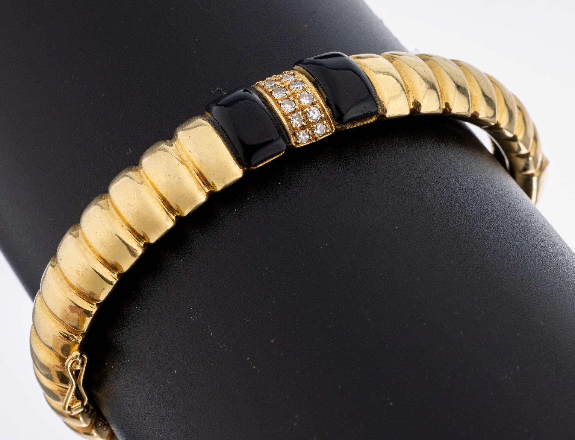 14 kt Gold Diamant-Onyx-Armreif, GG 585/ 000,