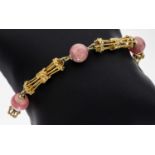 14 kt Gold Rhodochrosit-Armband, 1970er Jahre, GG 585/000,