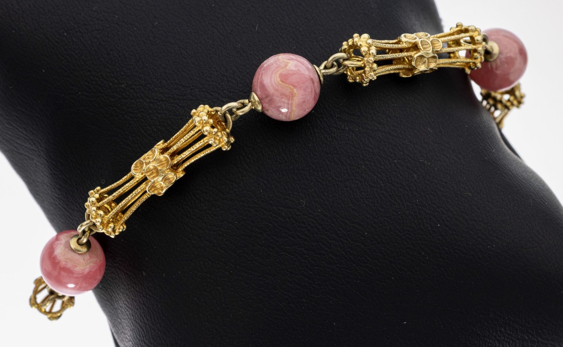 14 kt Gold Rhodochrosit-Armband, 1970er Jahre, GG 585/000,