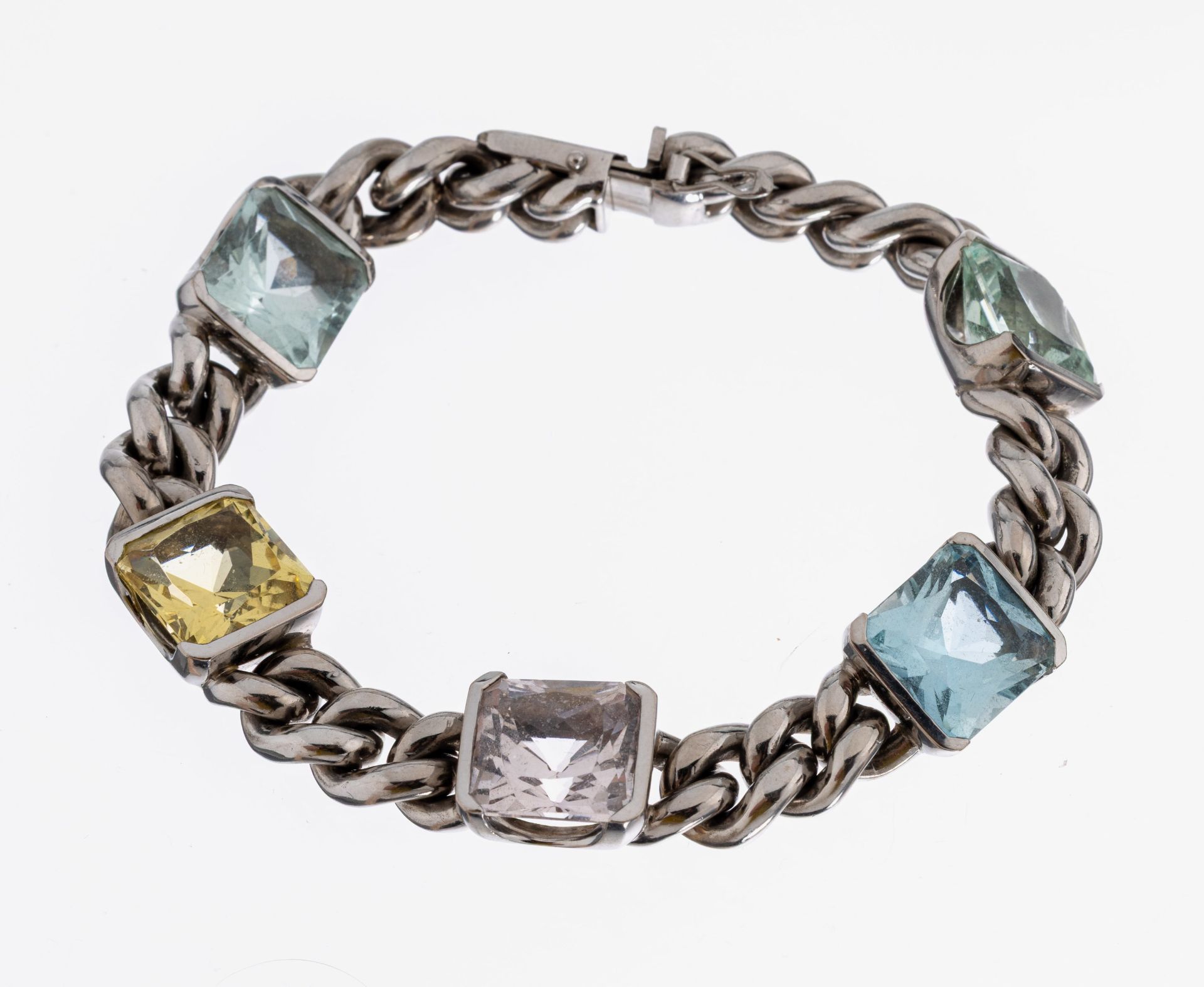 18 kt Gold Farbstein-Armband, WG 750/000, schwere massive - Bild 2 aus 2