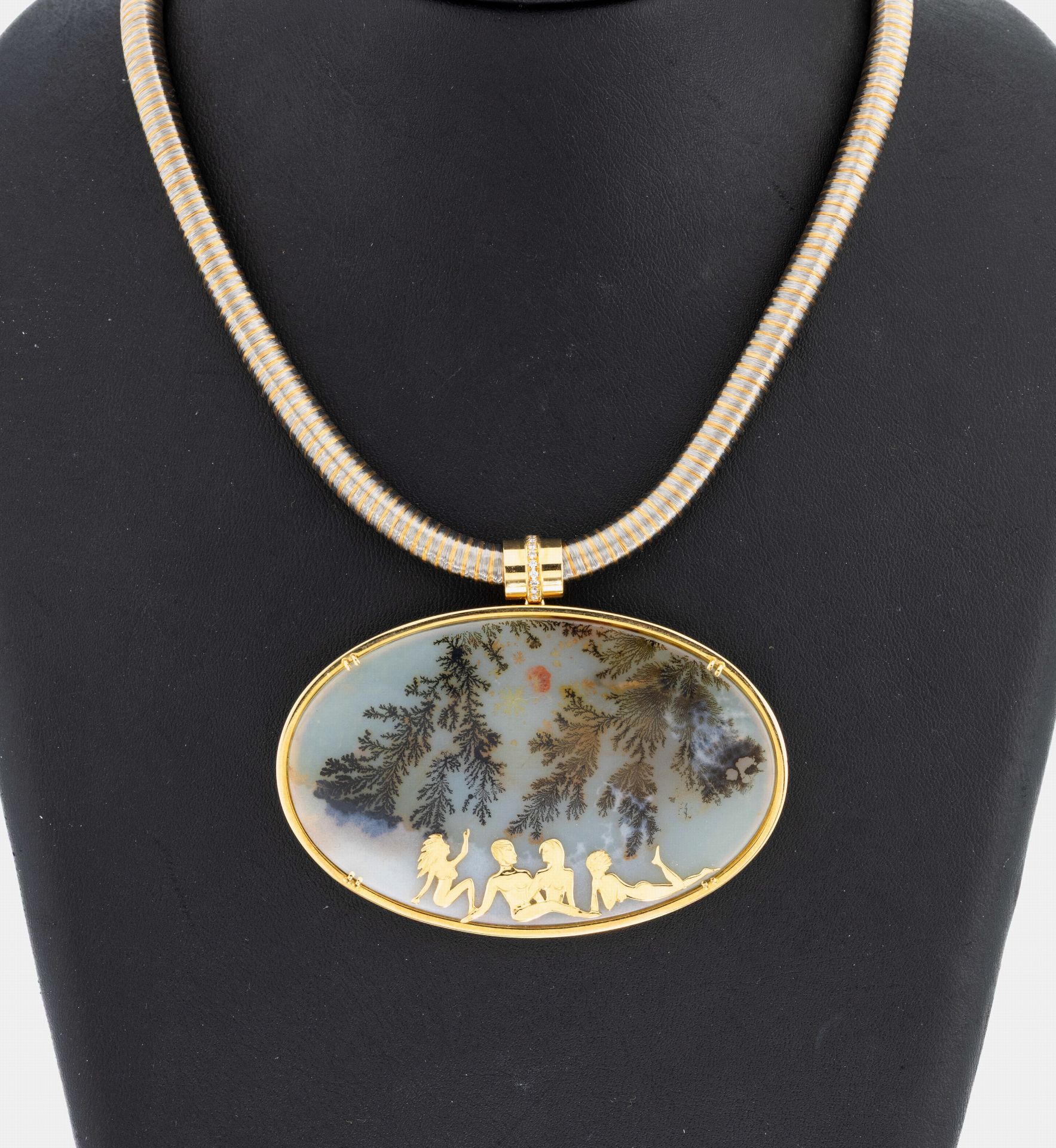 18 kt Gold Achat-Brillant-Anhänger, GG 750/000,