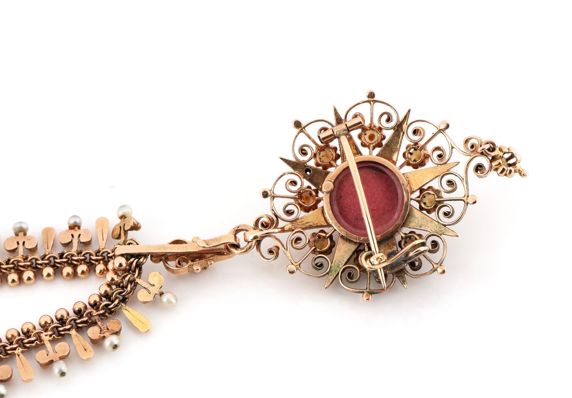 14 kt Gold Perl-Collier, deutsch, um 1870-80, GG 585/000, - Bild 2 aus 5