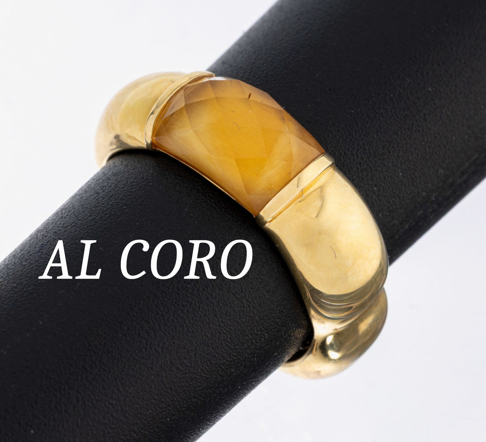 18 kt Gold AL CORO Citrin-Ring, gewellte Ringschiene,