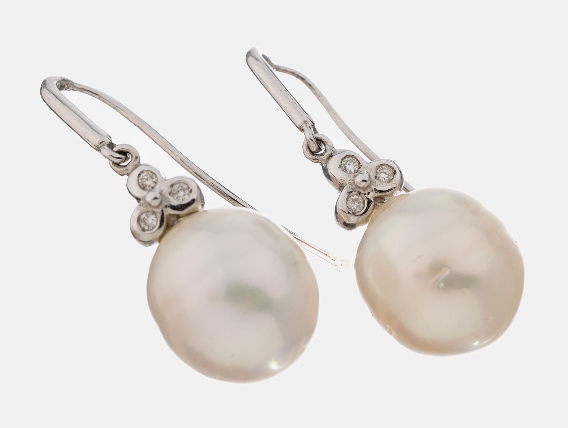 Paar 18 kt Gold Perl-Brillant-Ohrgehänge, WG 750/000, 2