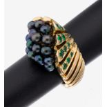 18 kt Gold Tsavorith-Perl-Ring, GG