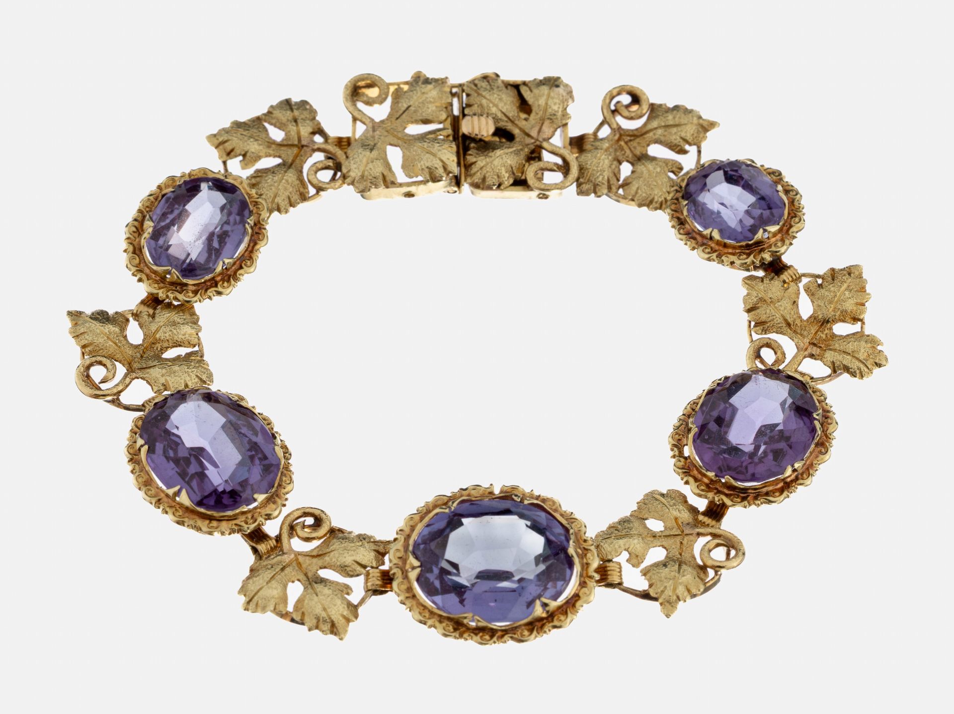 14 kt Gold Farbstein-Armband, 1960er Jahre, GG 585/000, 5 - Bild 2 aus 3