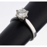 18 kt Gold Brillant-Ring, WG 750/000, Brillant ca. 1.0 ct