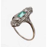 18 kt Gold Art Deco Smaragd-Diamant-Ring, um 1930, WG