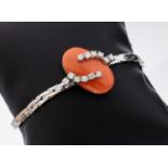 14 kt Gold Korallen-Brillant-Armband, WG 585/000, ovaler