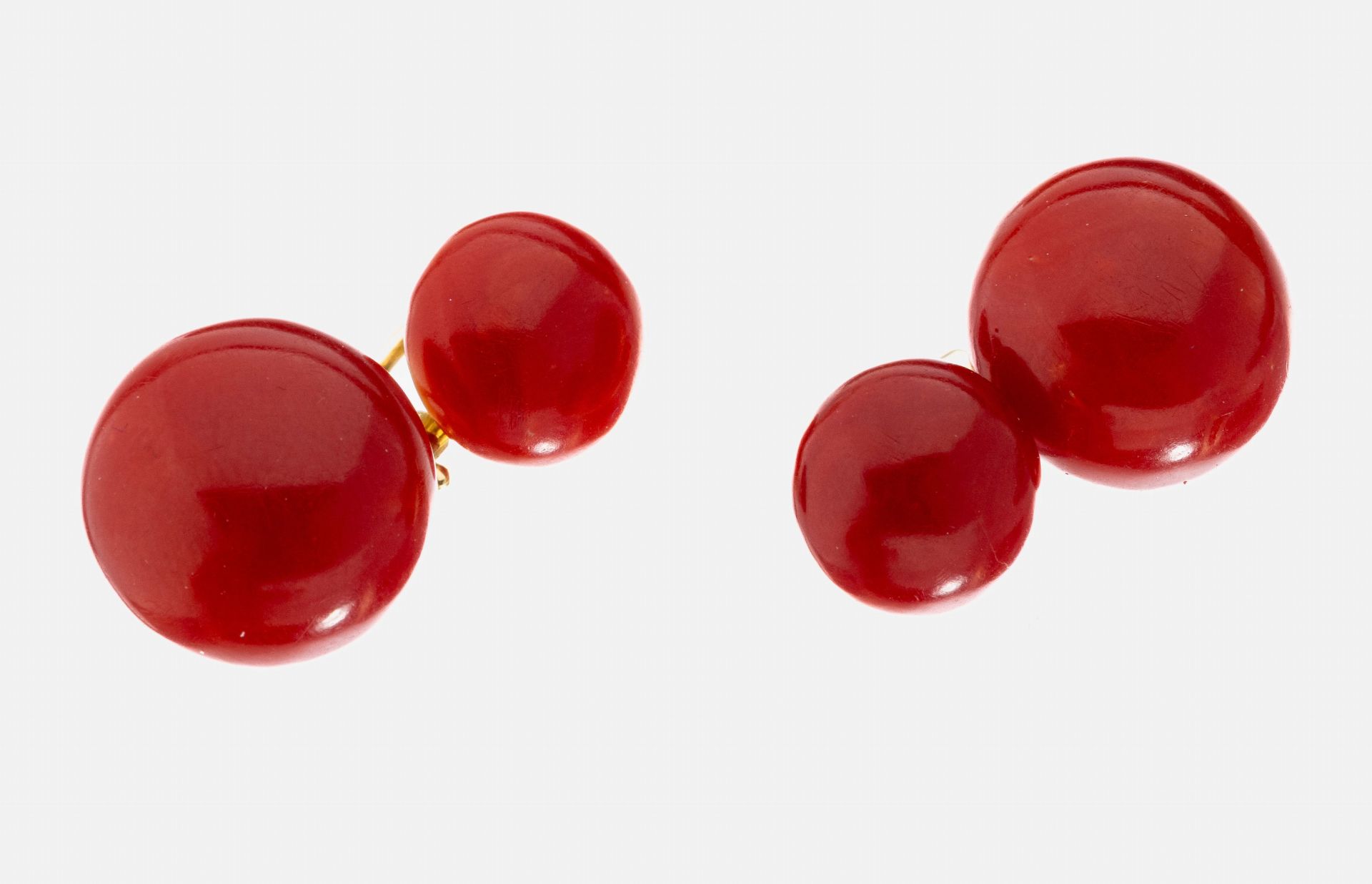 Paar 14 kt Gold Korallen-Manschettenknöpfe, um1910-20, GG