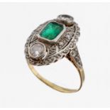 14 kt Gold Smaragd-Diamant-Ring, GG/WG 585/000, im Stil