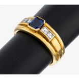 18 kt Gold Saphir-Diamant-Ring, GG 750/000,facett. Saphir
