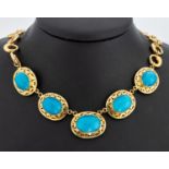 18 kt Gold Türkis-Collier, GG 750/000, mittlere 5 Glieder,
