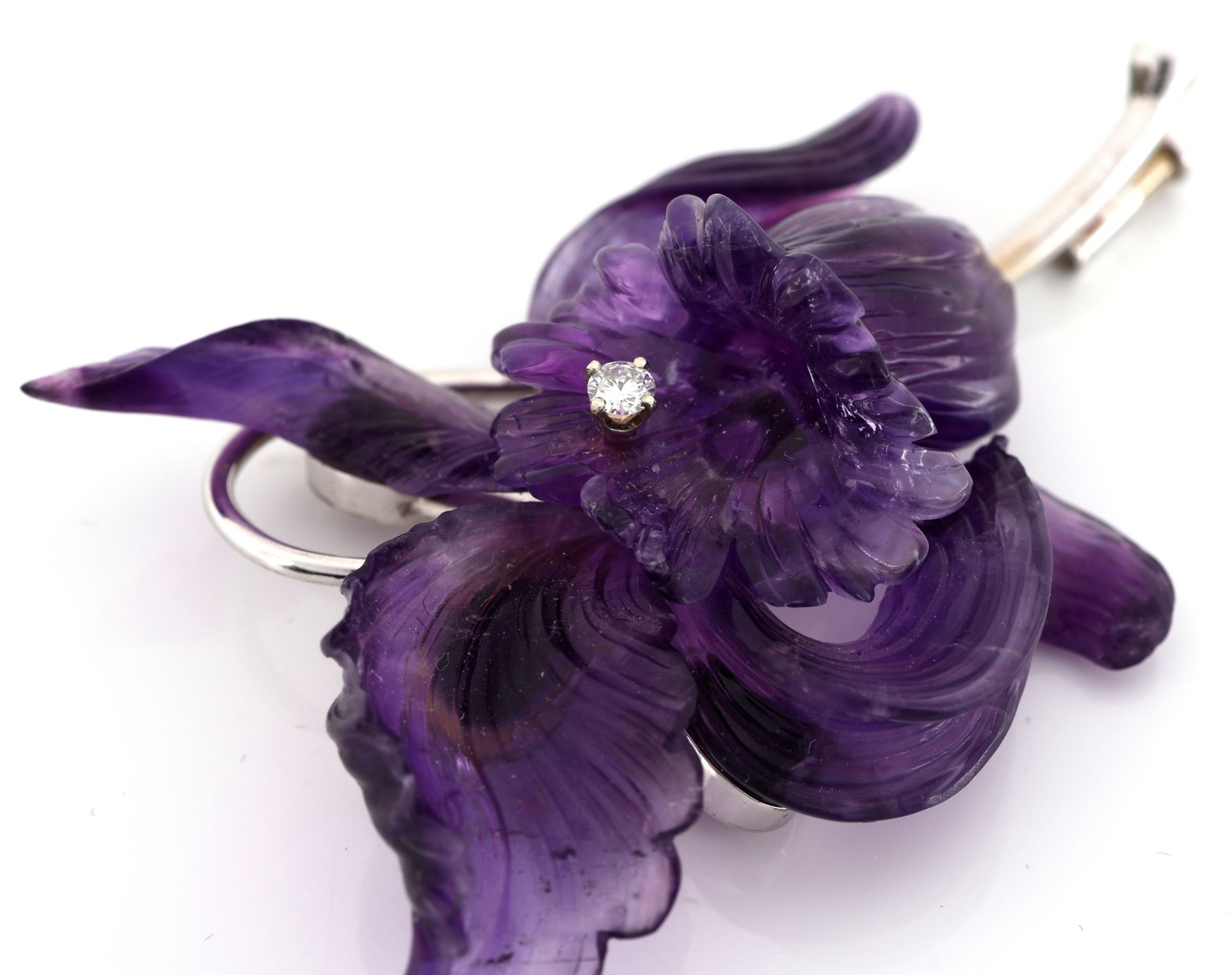 18 kt Gold Amethyst-Brillant-Brosche, WG 750/000, - Bild 3 aus 5