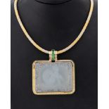 18 kt Gold Geodenherz-Brillant-Tsavorith- Anhänger, GG/WG