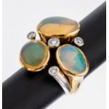 18 kt Gold und Platin Opal-Brillant-Ring, GG 750/000 und