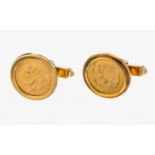 Paar 14 kt Gold Münz-Manschettenknöpfe, GG 585/000,