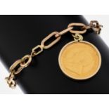 8 kt Gold Münz-Armband, GG 333/000, länglich ovale