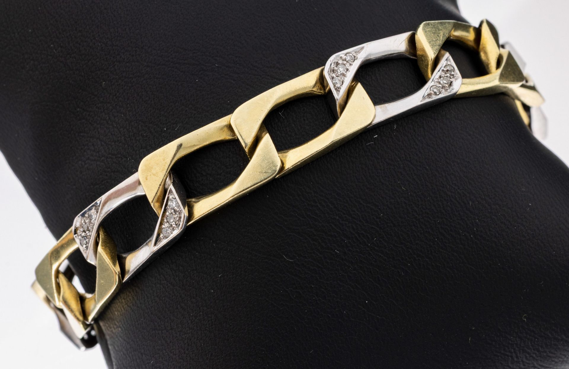 14 kt Gold Diamant-Armband, GG/WG 585/000, 5 WG Glieder