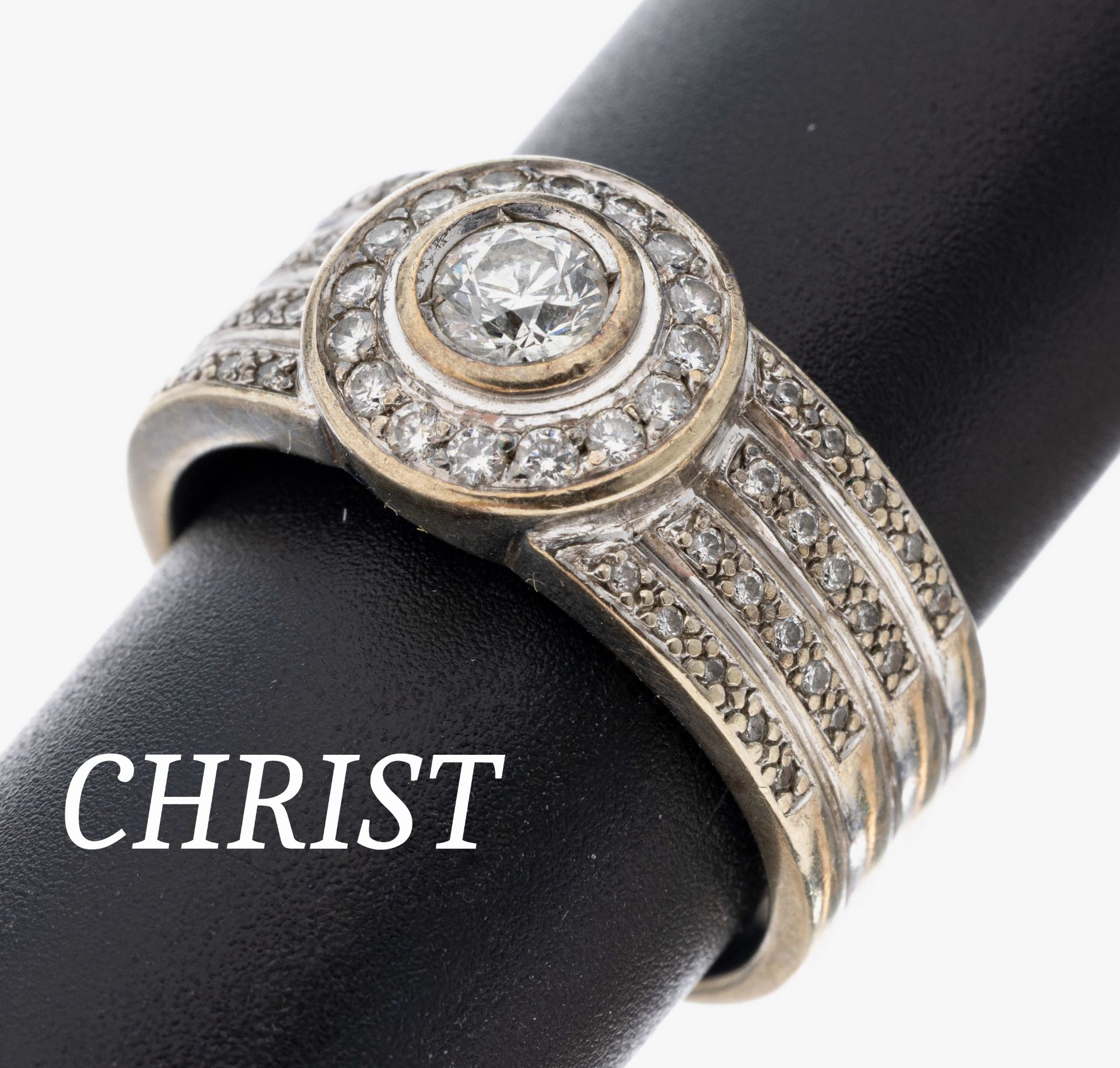 14 kt Gold CHRIST Brillant-Ring, WG 585/000, mittig