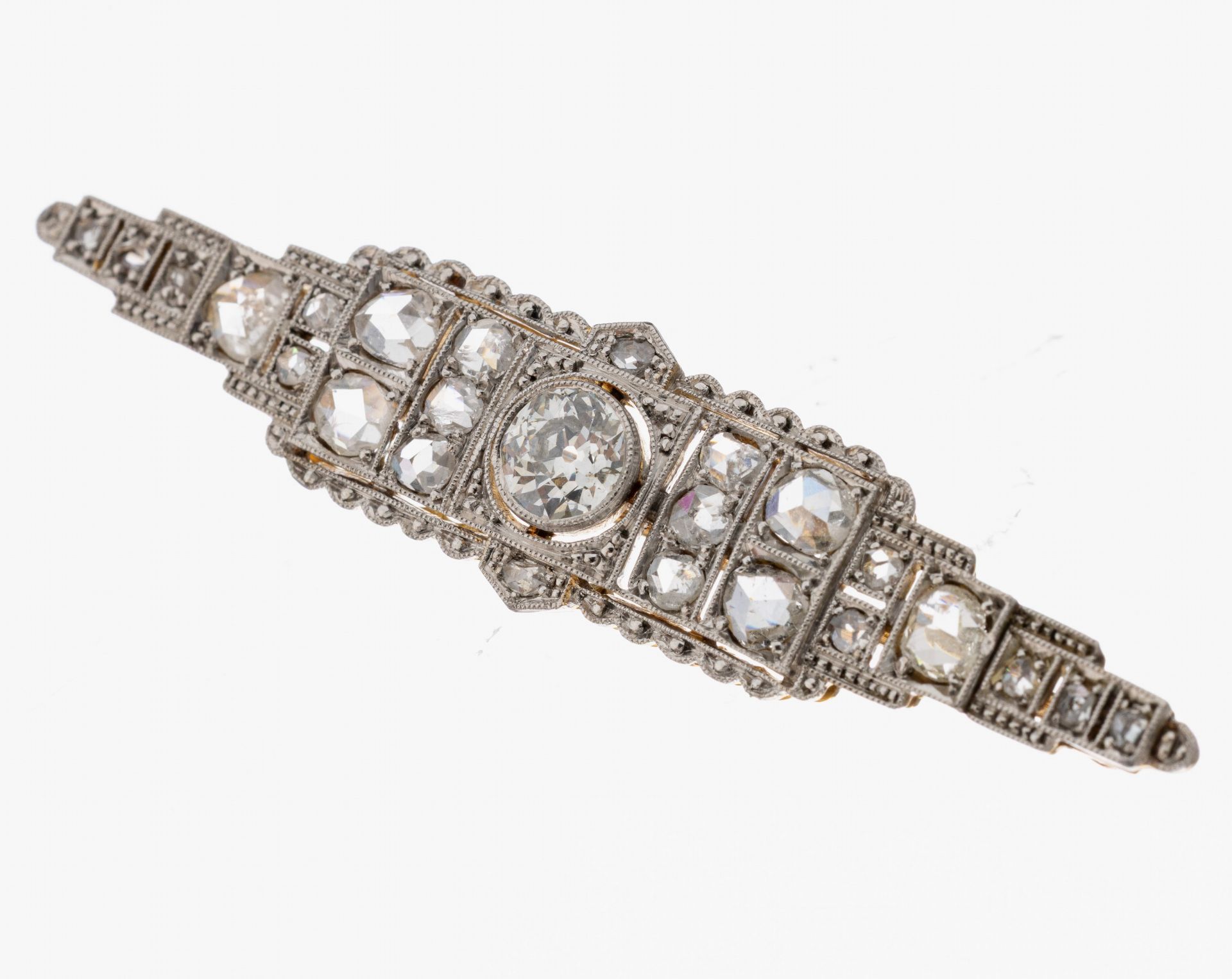 14 kt Gold Diamant-Brosche, um 1920, GG 585/000,