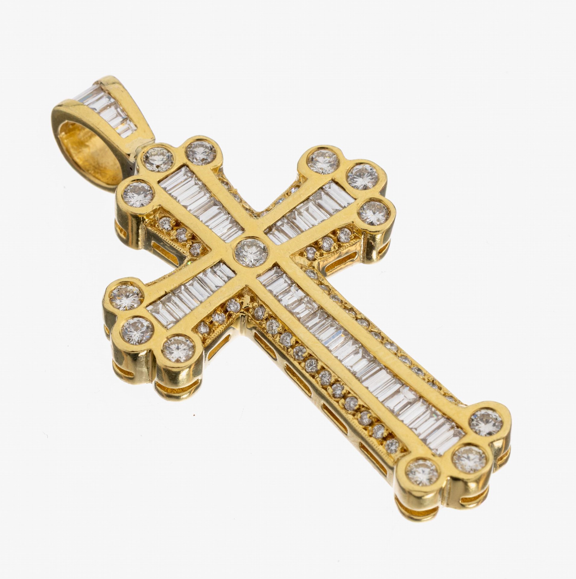 18 kt Gold Diamant-Kreuzanhänger, GG 750/ 000, Brillanten