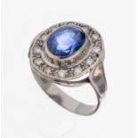 14 kt Gold Saphir-Brillant-Ring, WG 585/000, mittig