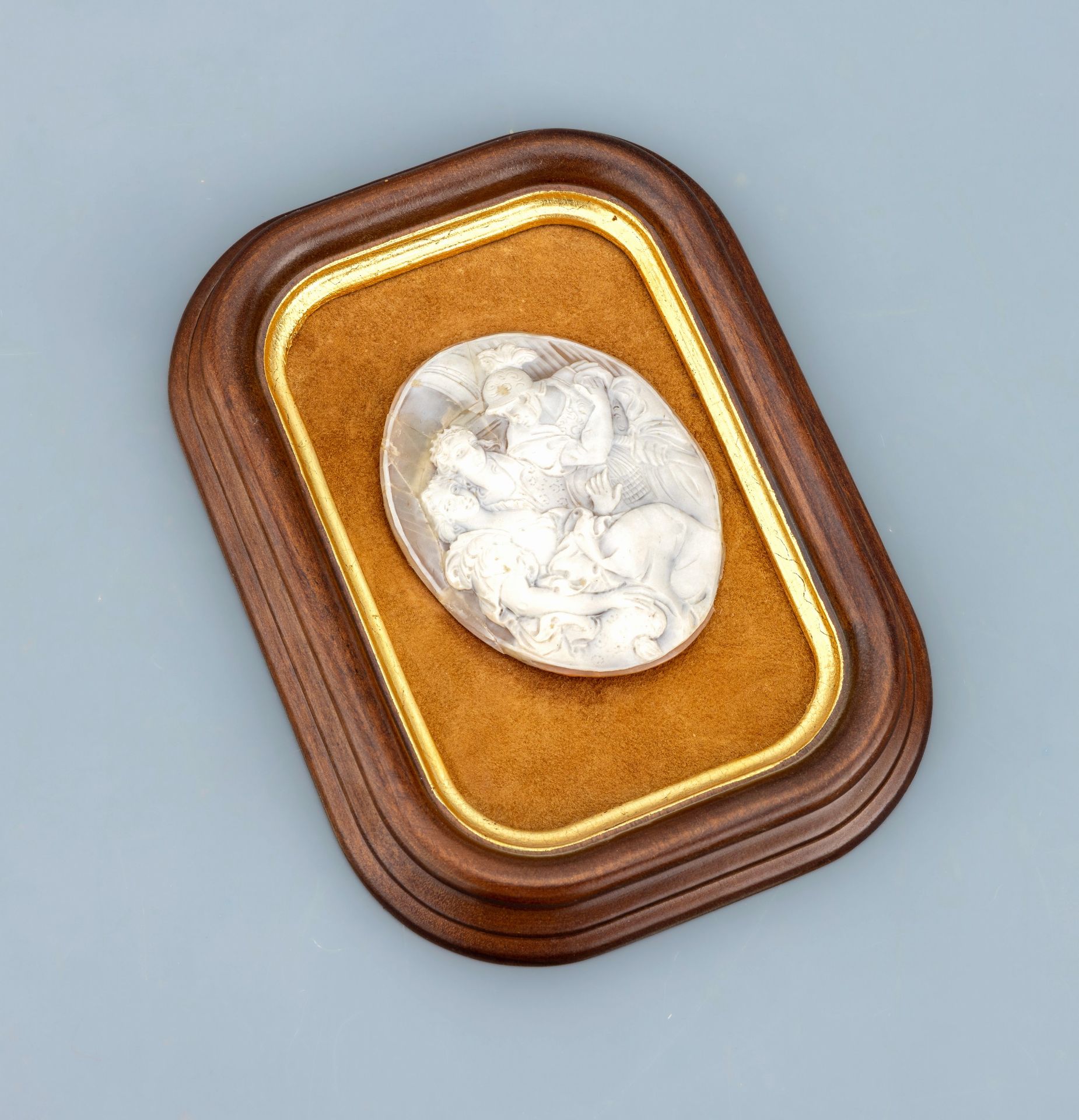 Muschelkamee mit Schaurahmen, ovale Muschelkamee,