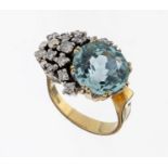 14 kt Gold Aquamarin-Brillant-Ring, GG/WG 585/000,